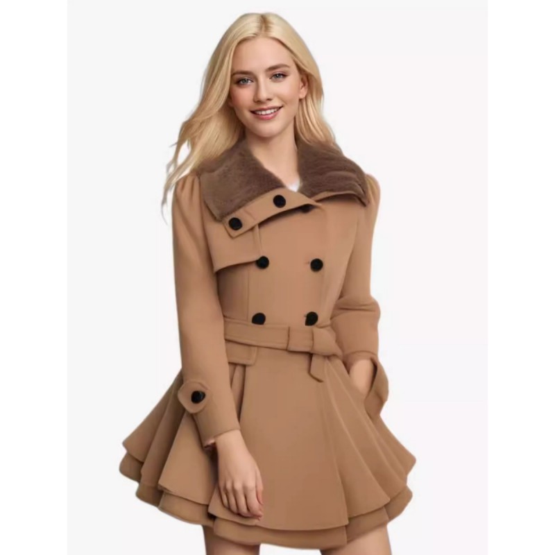 Womens Faux Fur  Coat Jacket mid Long Tweed Overcoats